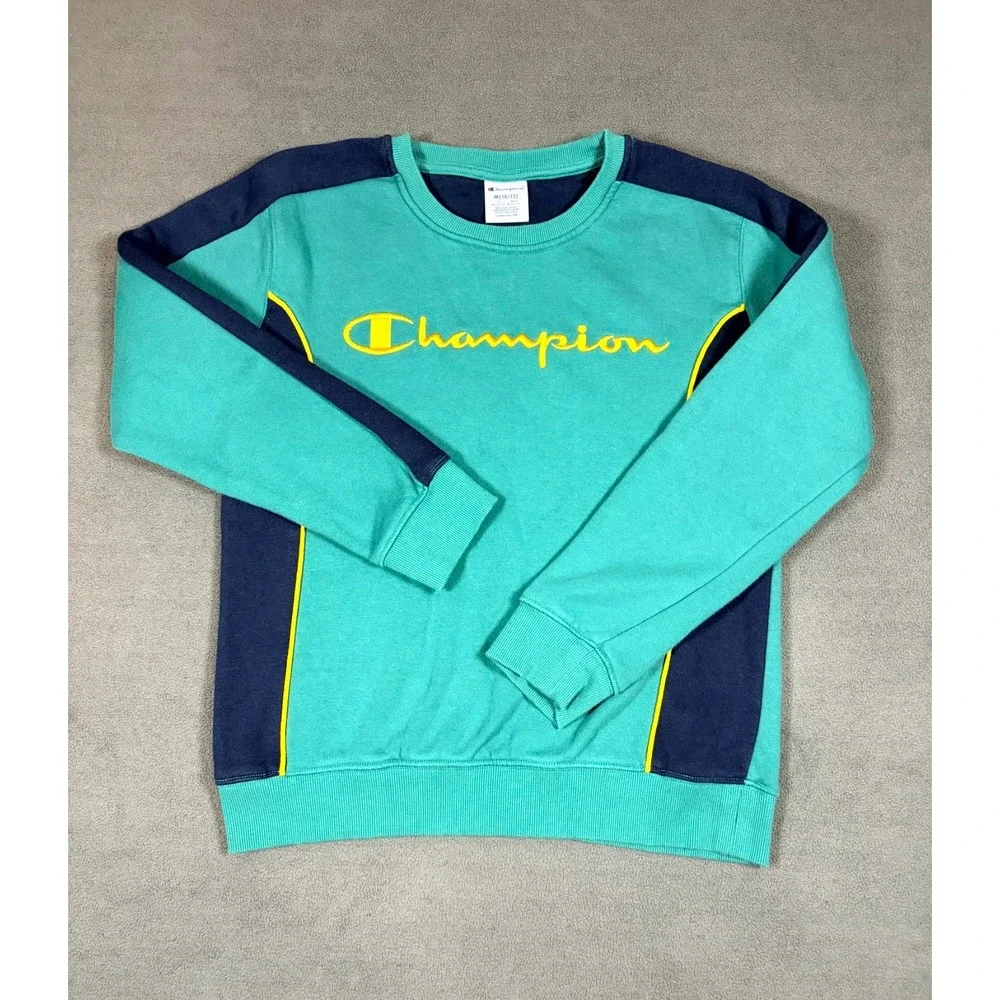 Champion Sweatshirt Boys M(10-12) Multi Colorblock Cotton Fleece Lined Pullover